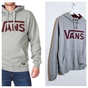 Vans Classic Logo Gray Burgundy Skateboard Hoodie Mens Size L Pullover Unisex